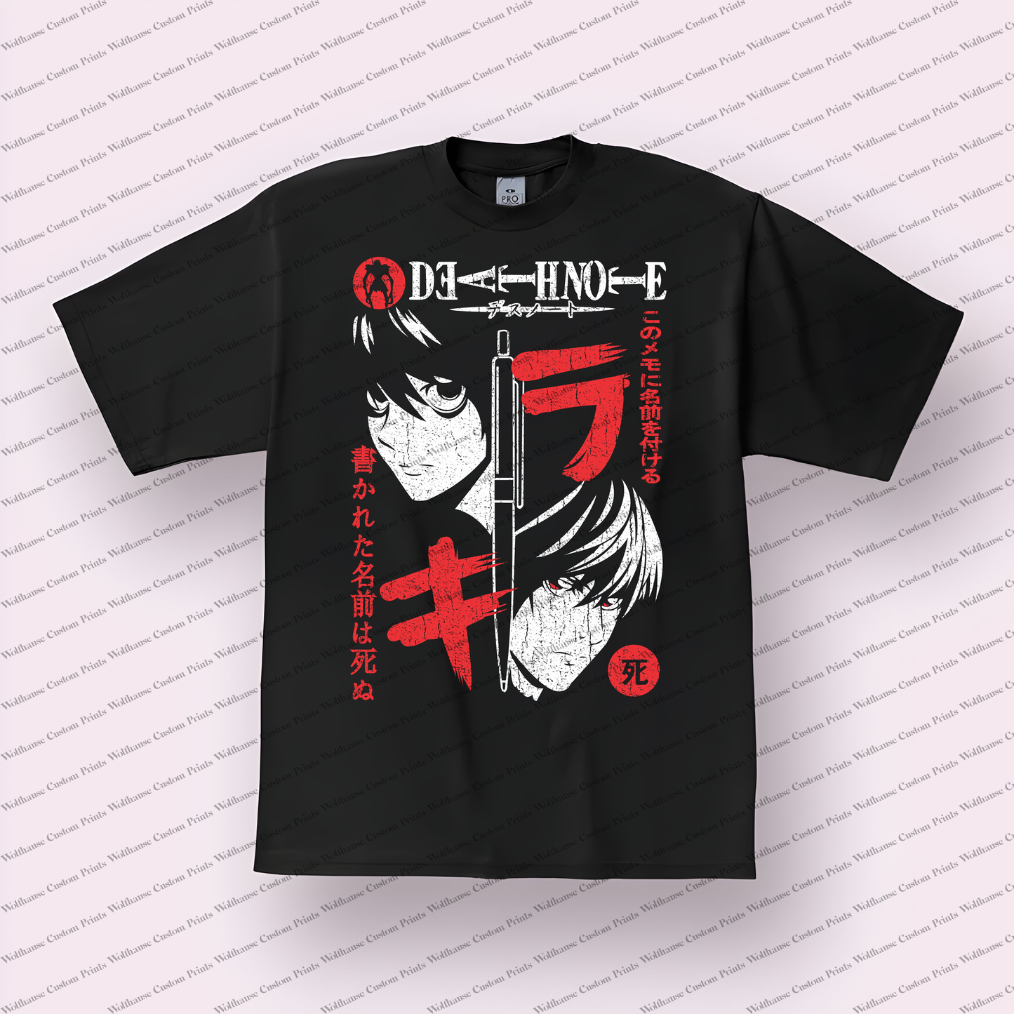 Death Note Light Yagami Kira and L Distressed Graphic Tee