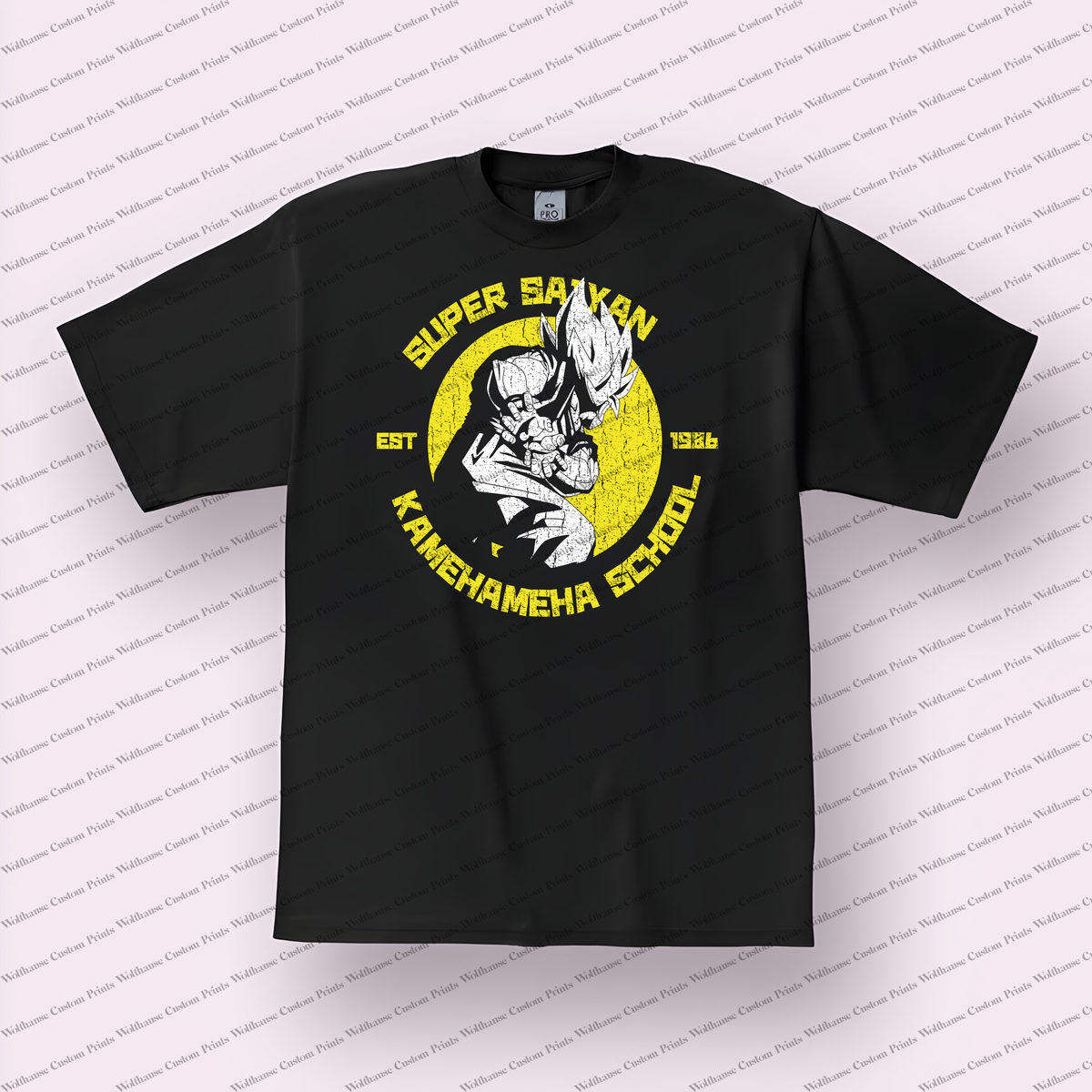 Goku Kamehameha School Badge Distressed Anime Graphic T-Shirt