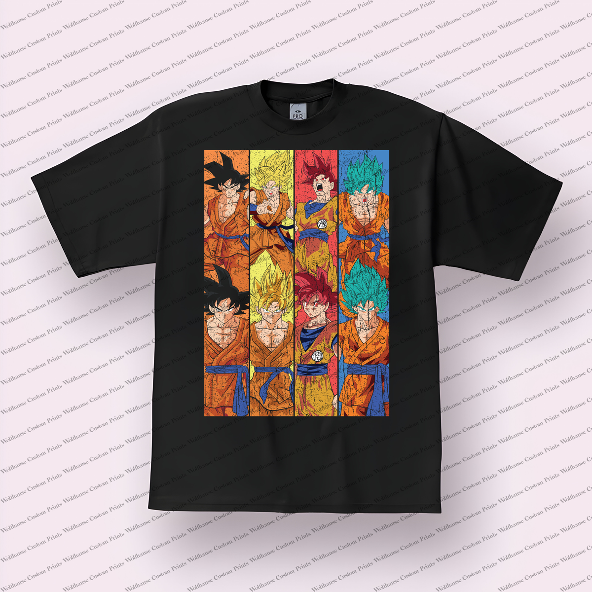 Goku Transformation Evolution Grid Distressed Anime Graphic T-Shirt