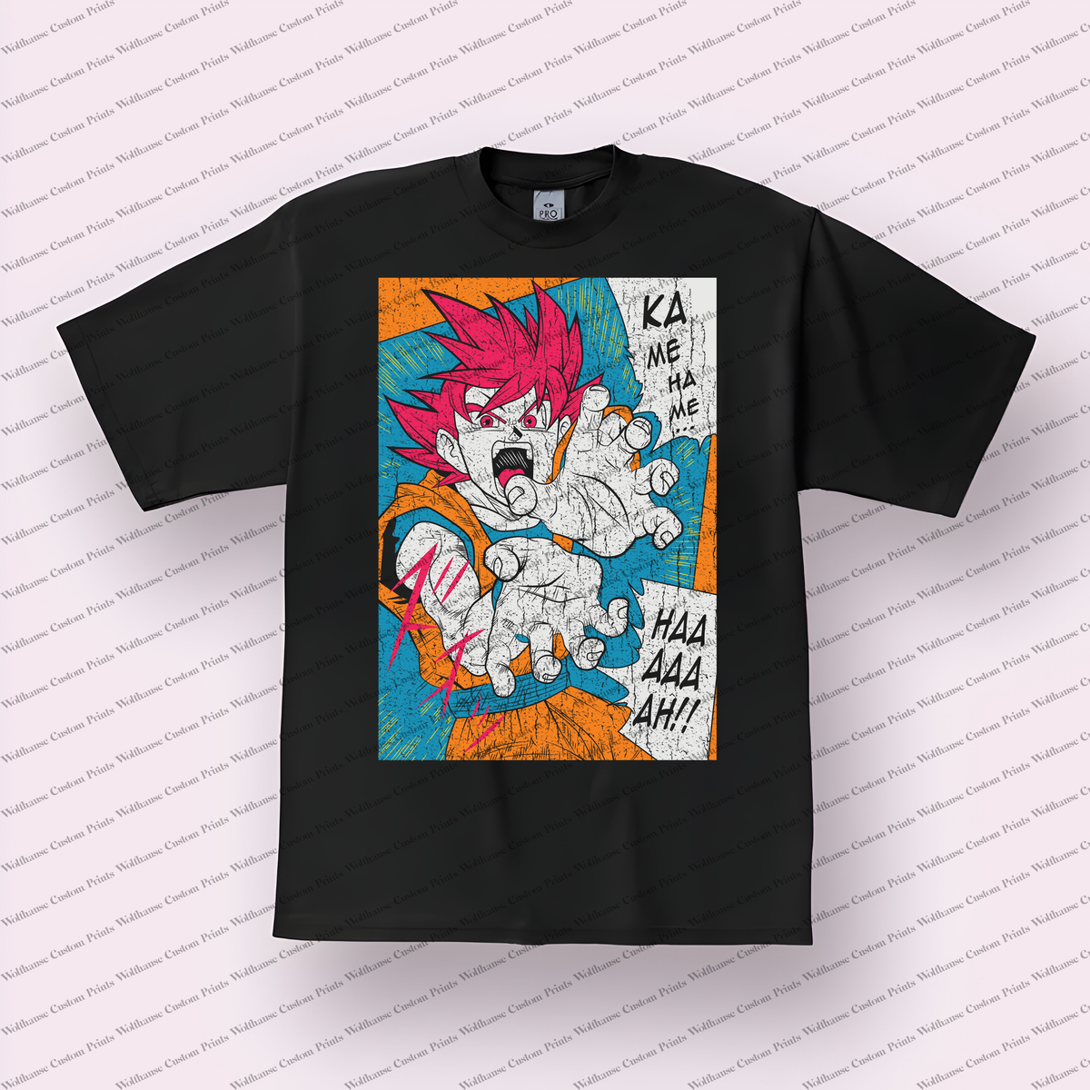 Goku Super Saiyan God Kamehameha Distressed Anime Graphic T-Shirt