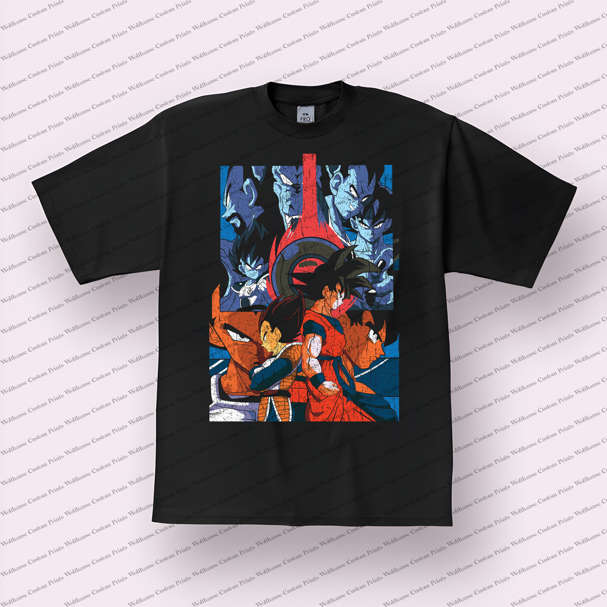 Goku and Vegeta Heroes vs Villains Collage Distressed Anime Graphic T-Shirt