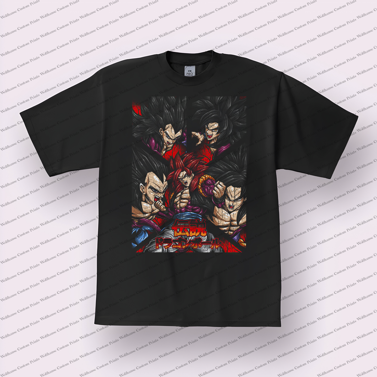 Goku and Vegeta Super Saiyan 4 Collage Distressed Anime Graphic T-Shirt