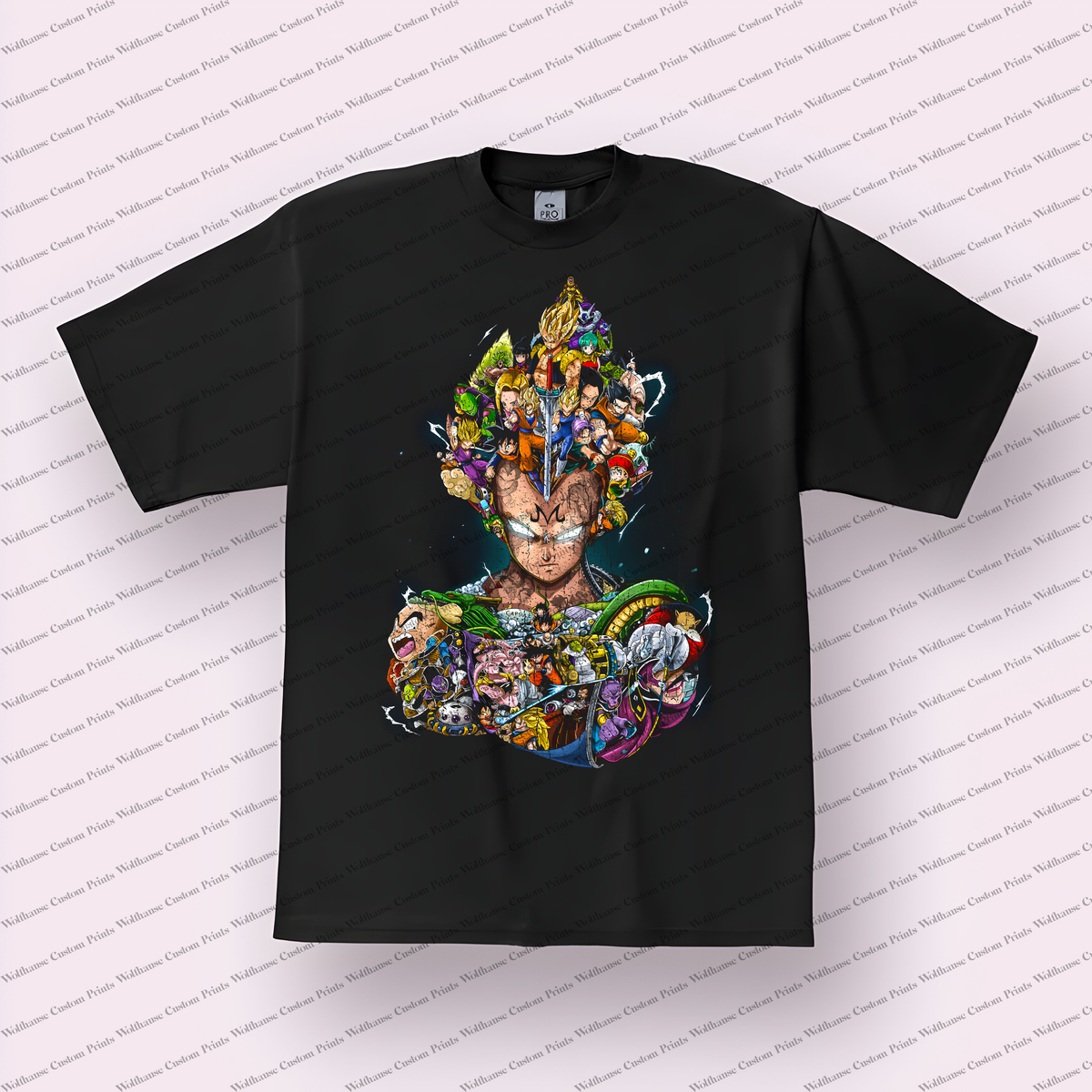 Vegeta Character Collage Silhouette Distressed Anime Graphic T-Shirt