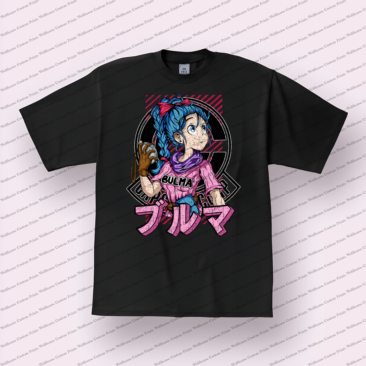 Bulma Pink Retro Portrait Distressed Anime Graphic T-Shirt