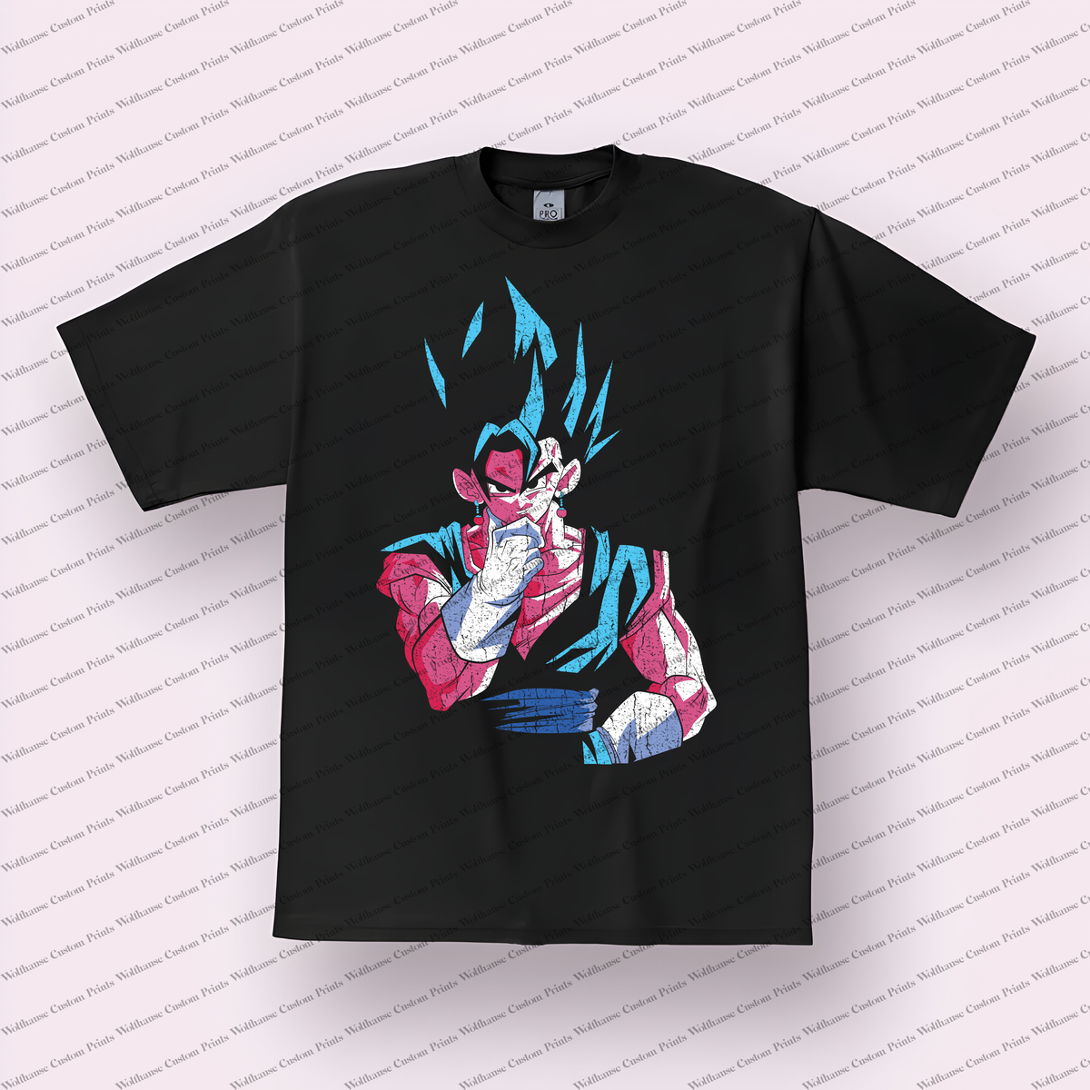 Vegito Neon Fusion Portrait Distressed Anime Graphic T-Shirt