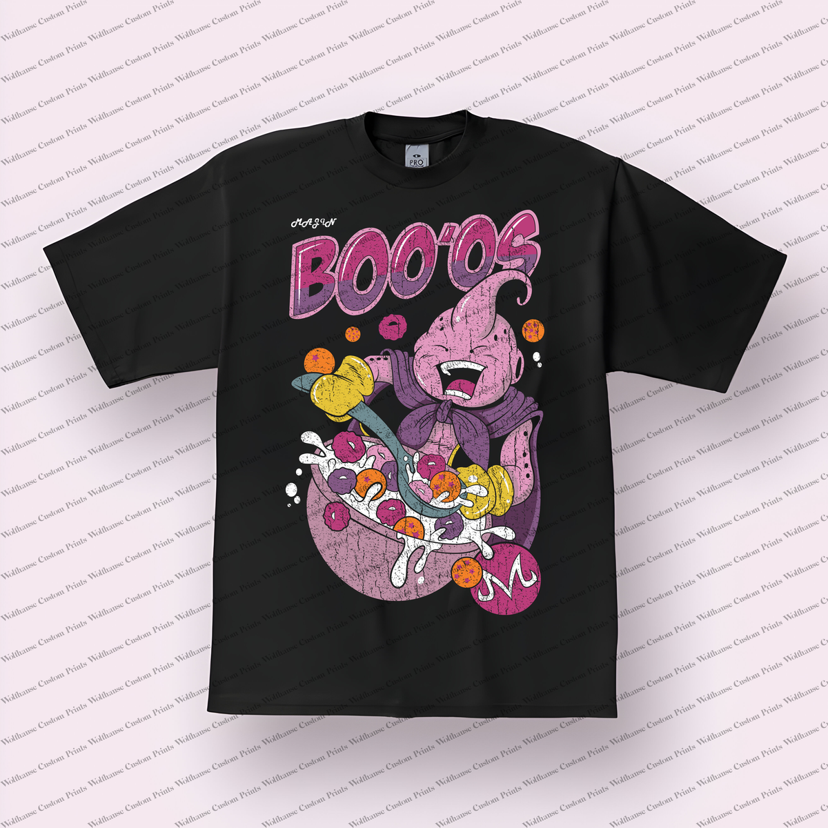 Majin Buu Cereal Box Parody Pink Distressed Anime Graphic T-Shirt
