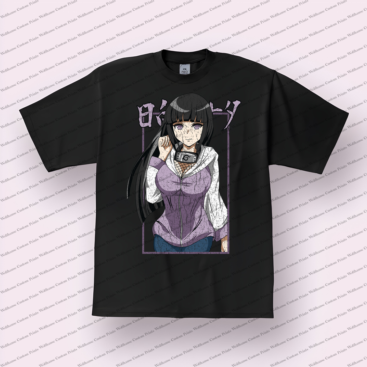 Hinata Portrait Lavender Jacket Distressed Anime Graphic T-Shirt