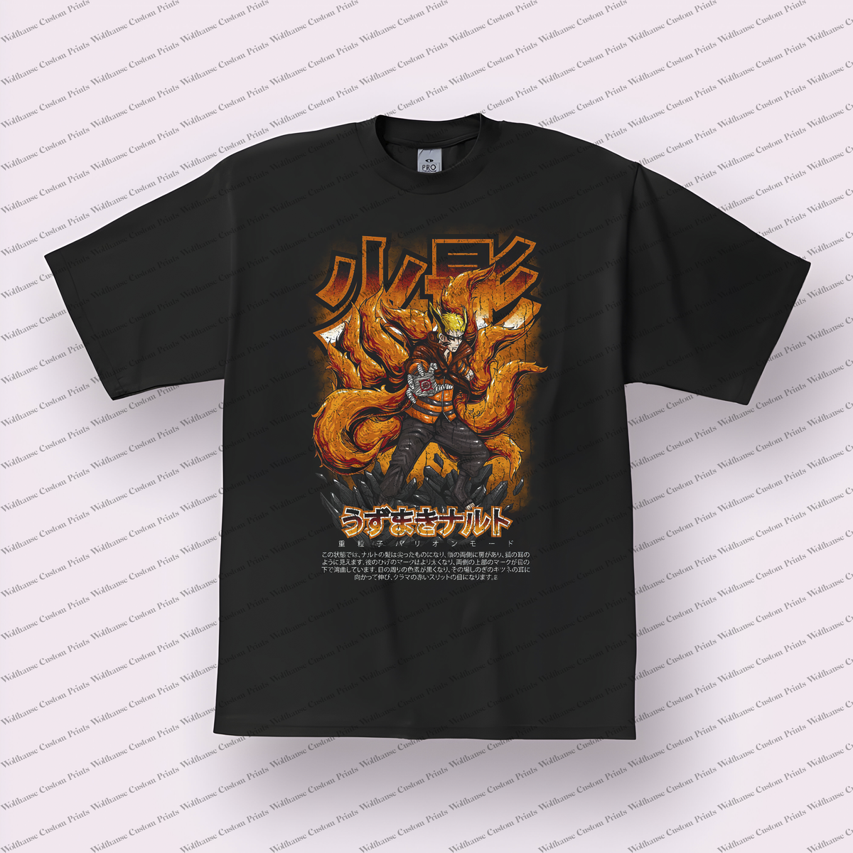 Naruto and Kurama Nine-tails Behind Orange Distressed Anime Graphic T-Shirt