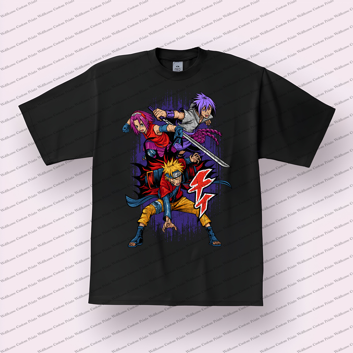 Shinobi Legends Collage Team 7 Battle Poses Distressed Anime Graphic T-Shirt