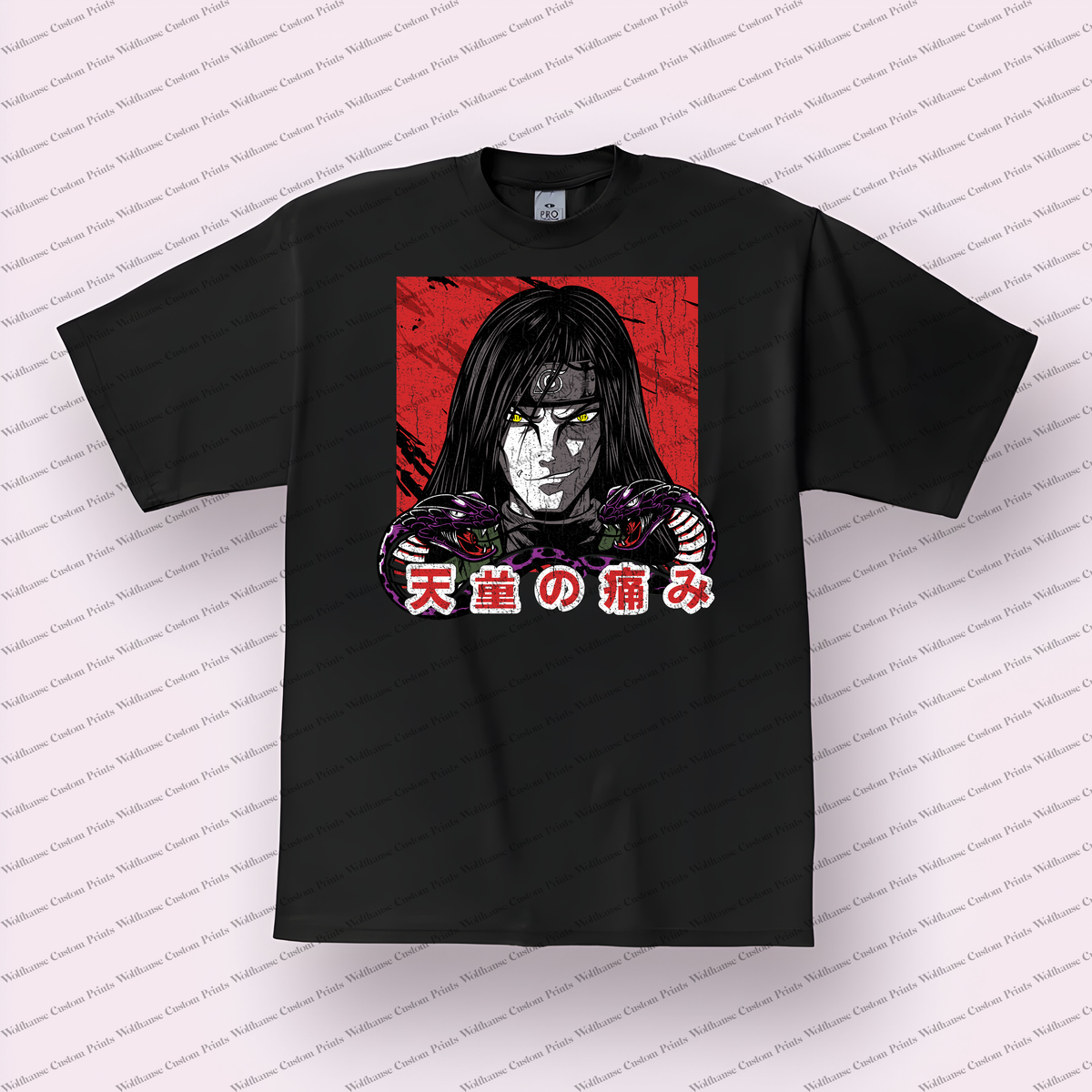 Orochimaru Snakes Red Background Portrait Distressed Anime Graphic T-Shirt