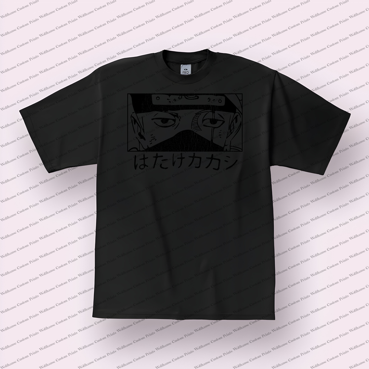 Kakashi Eyes Close-up Japanese Text Distressed Anime Graphic T-Shirt