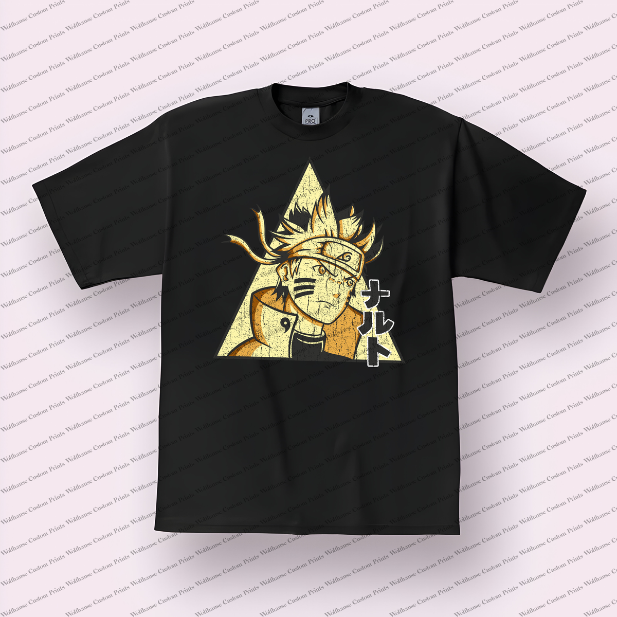 Naruto Triangle Portrait Gold Distressed Anime Graphic T-Shirt