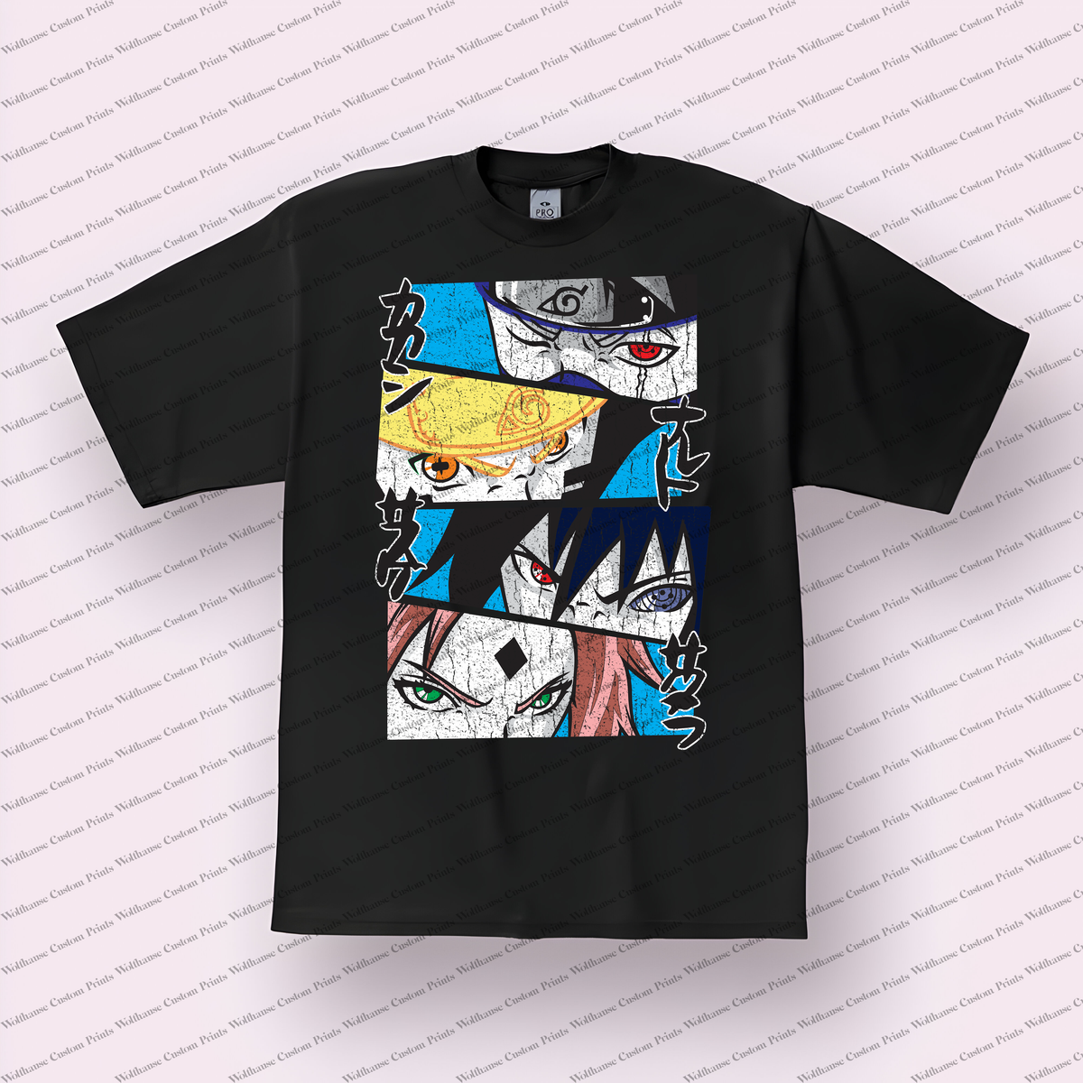 Shinobi Legends Collage Team 7 Eyes Collage Distressed Anime Graphic T-Shirt