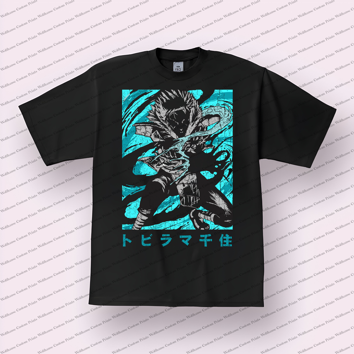 Tobirama Teal Silhouette Water Style Distressed Anime Graphic T-Shirt