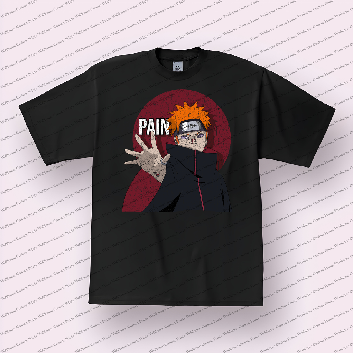 Pain Text Red Circle Distressed Anime Graphic T-Shirt
