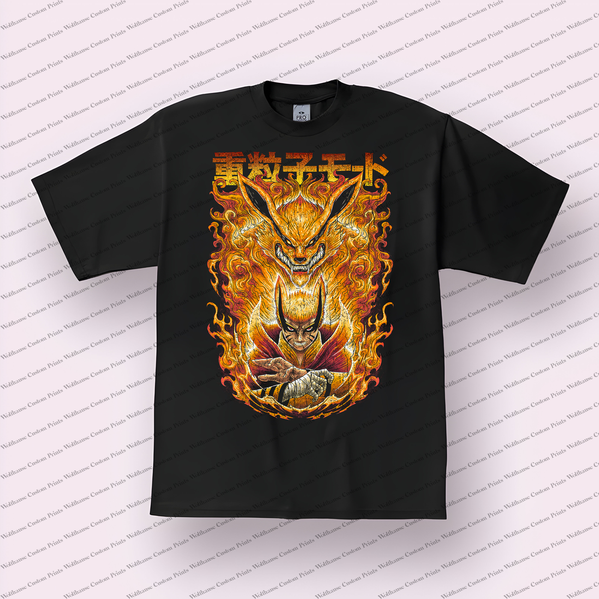 Naruto and Kurama Nine-tails Chakra Flames Distressed Anime Graphic T-Shirt