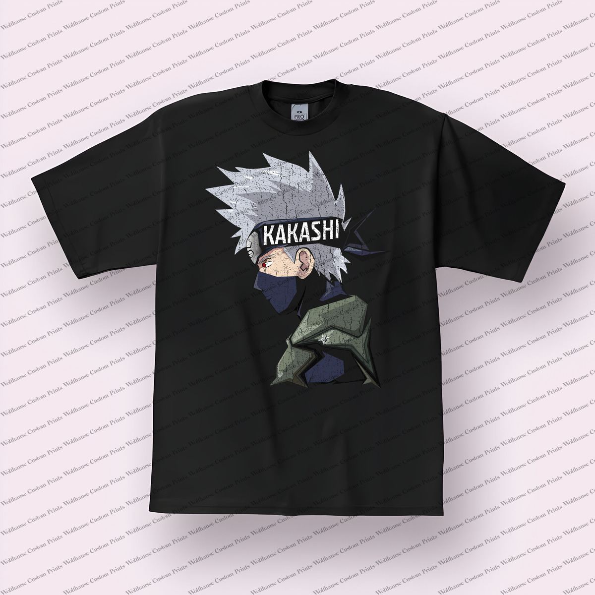 Kakashi Headband Text Spiky Hair Distressed Anime Graphic T-Shirt