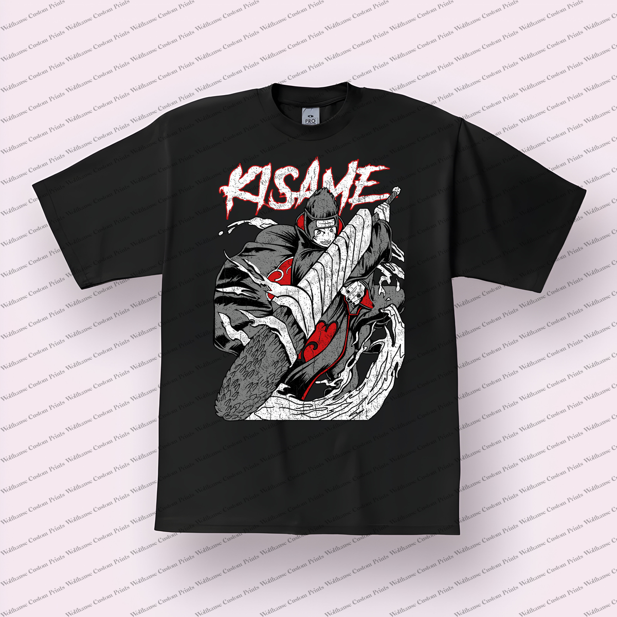 Kisame Text Shark Sword Distressed Anime Graphic T-Shirt