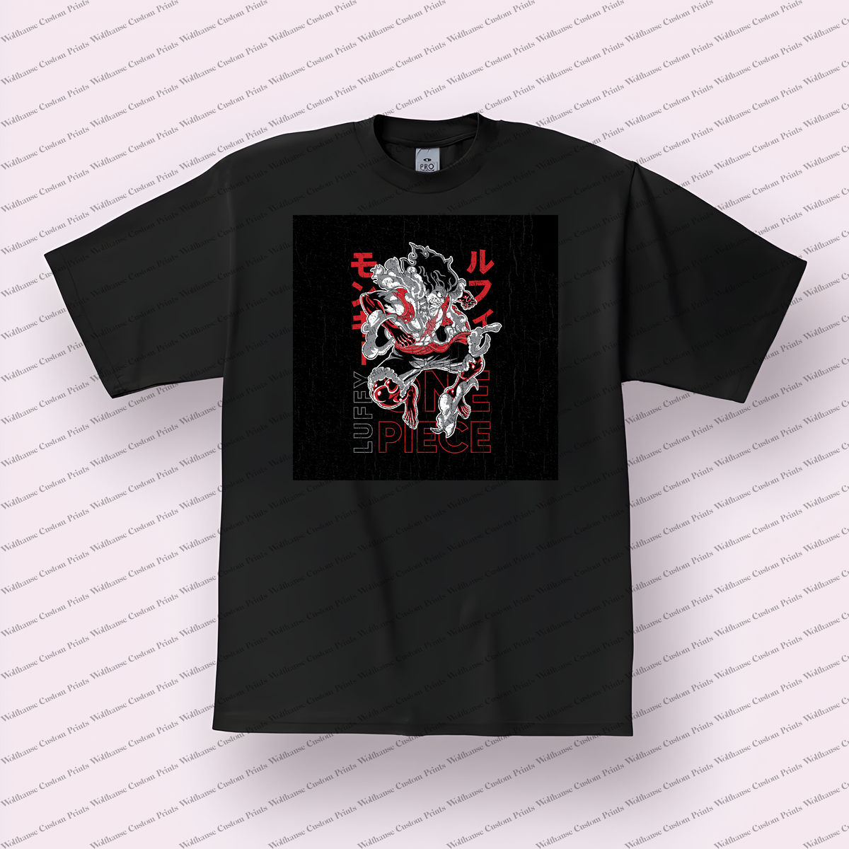 Luffy Gear 5 Dynamic Pose Red Accents Distressed Anime Graphic T-Shirt