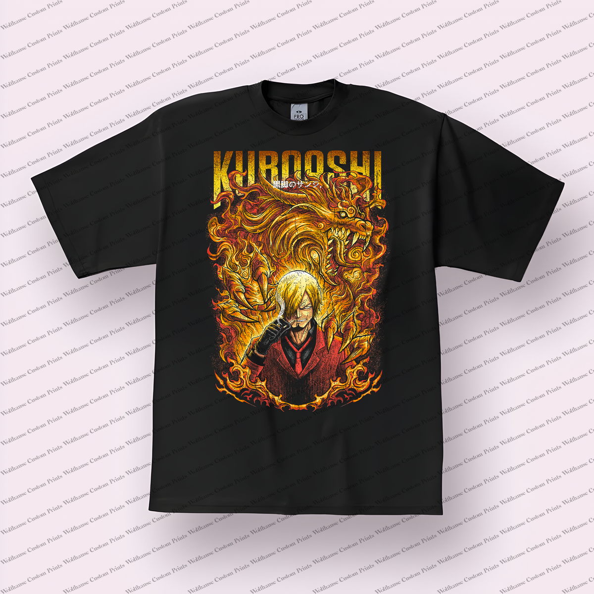 Sanji Flaming Dragon Portrait Distressed Anime Graphic T-Shirt