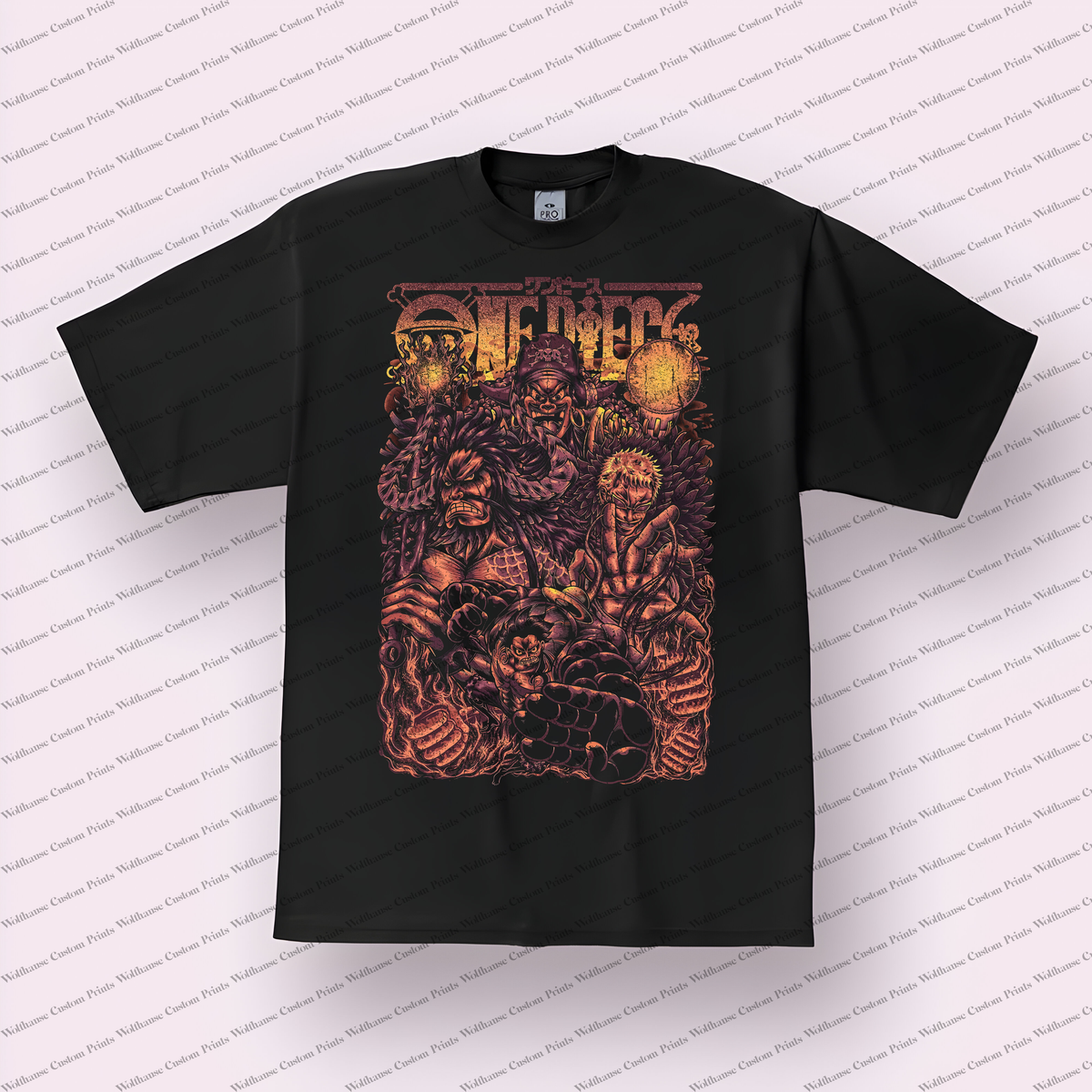 Kaido Character Collage Orange Tones Distressed Anime Graphic T-Shirt