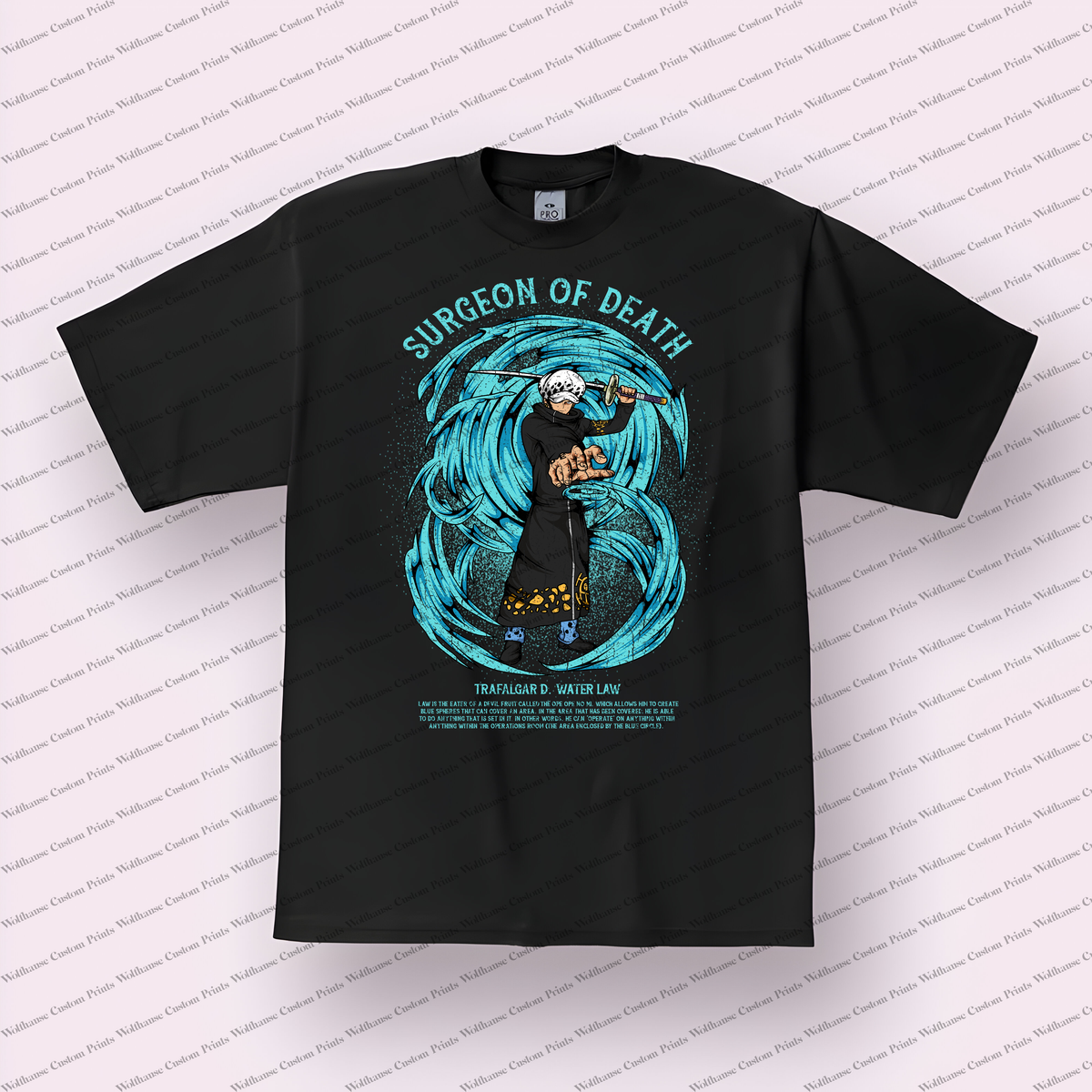 Law Surgeon of Death Blue Distressed Anime Graphic T-Shirt
