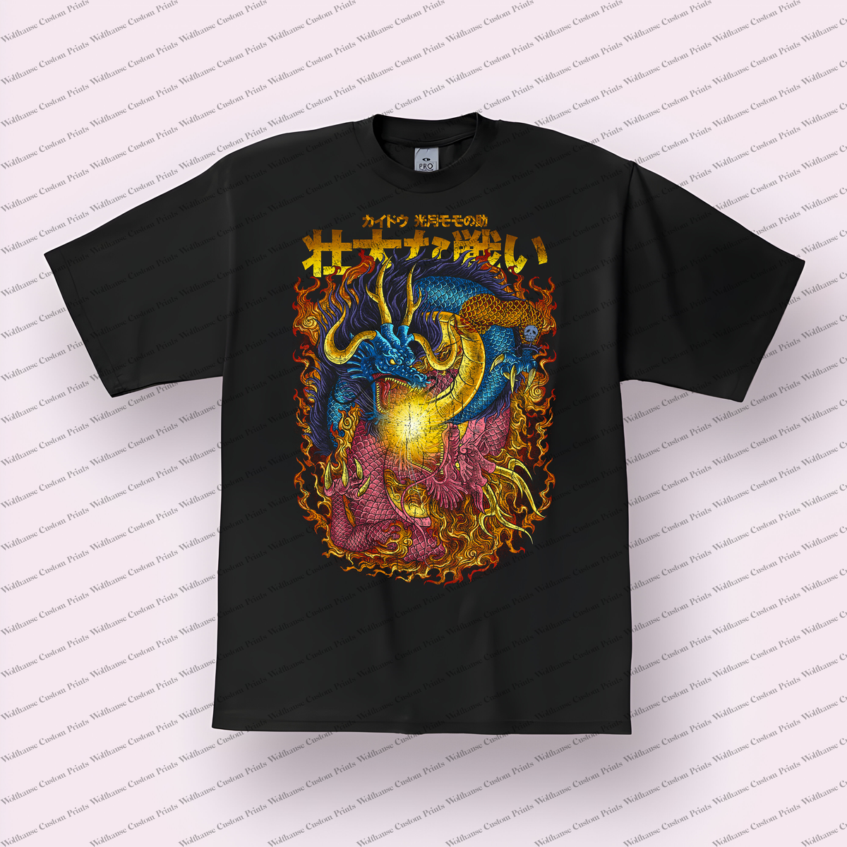 Kaido Dragon Form Blue Flames Distressed Anime Graphic T-Shirt