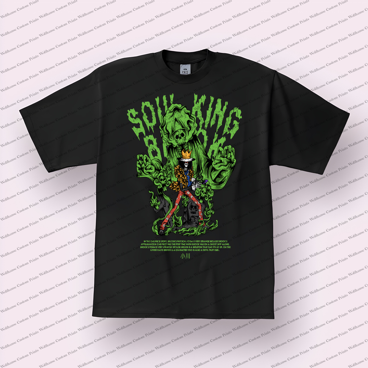 Brook Soul King Green Guitar Distressed Anime Graphic T-Shirt