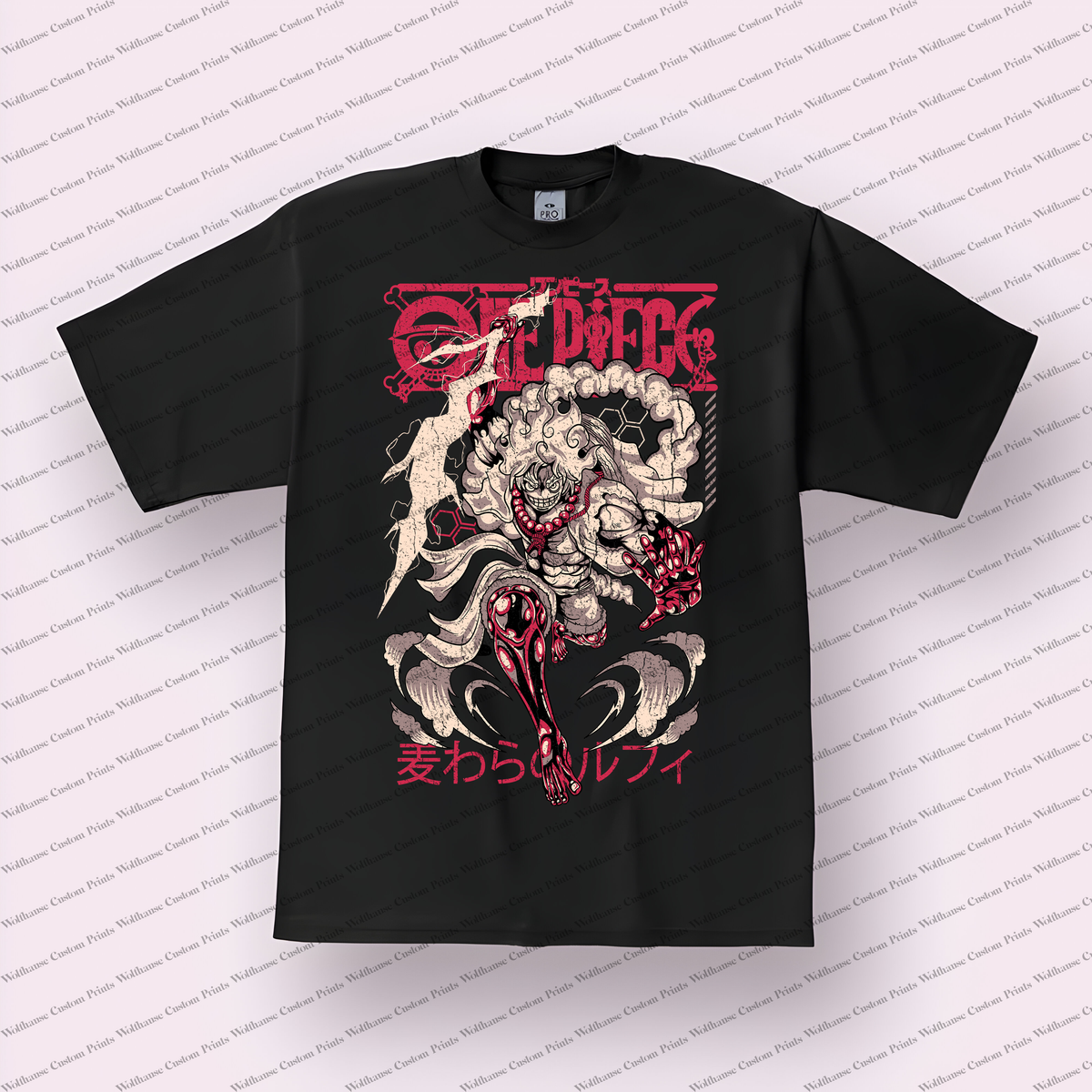 Luffy Gear 5 Dynamic Red White Distressed Anime Graphic T-Shirt