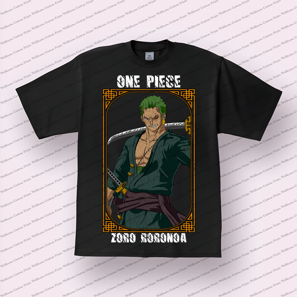 Zoro Framed Swordsman Portrait Distressed Anime Graphic T-Shirt