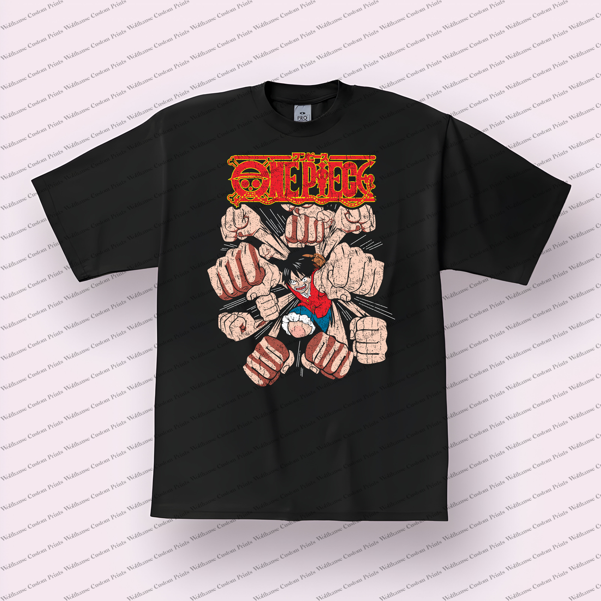 Luffy Fist Gatling Attack Distressed Anime Graphic T-Shirt