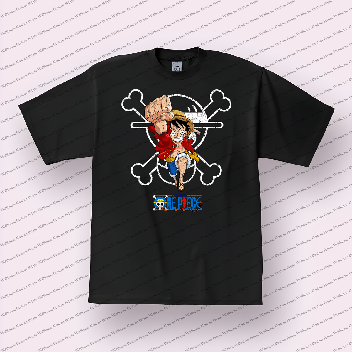 Luffy Jolly Roger Fist Pose Distressed Anime Graphic T-Shirt