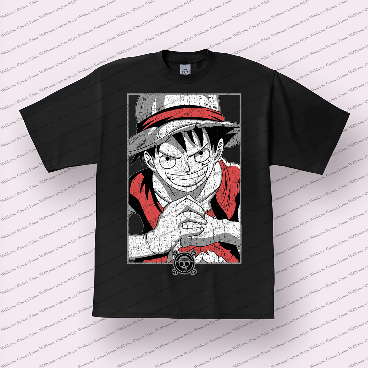 Luffy Framed Portrait Straw Hat Grin Distressed Anime Graphic T-Shirt