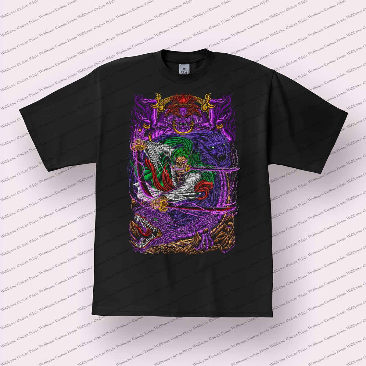 Zoro and Kaido Vs Dragon Purple Battle Distressed Anime Graphic T-Shirt