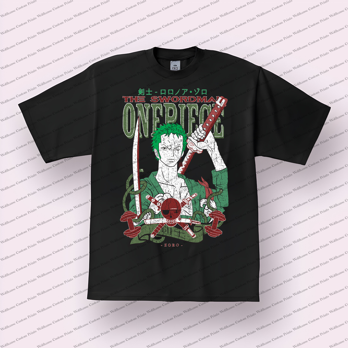 Zoro Three Swords Stance Distressed Anime Graphic T-Shirt