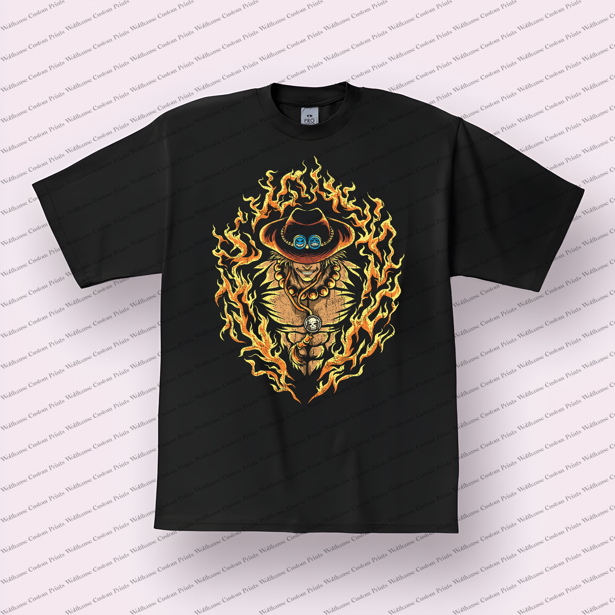 Ace Flame Portrait with Hat Distressed Anime Graphic T-Shirt
