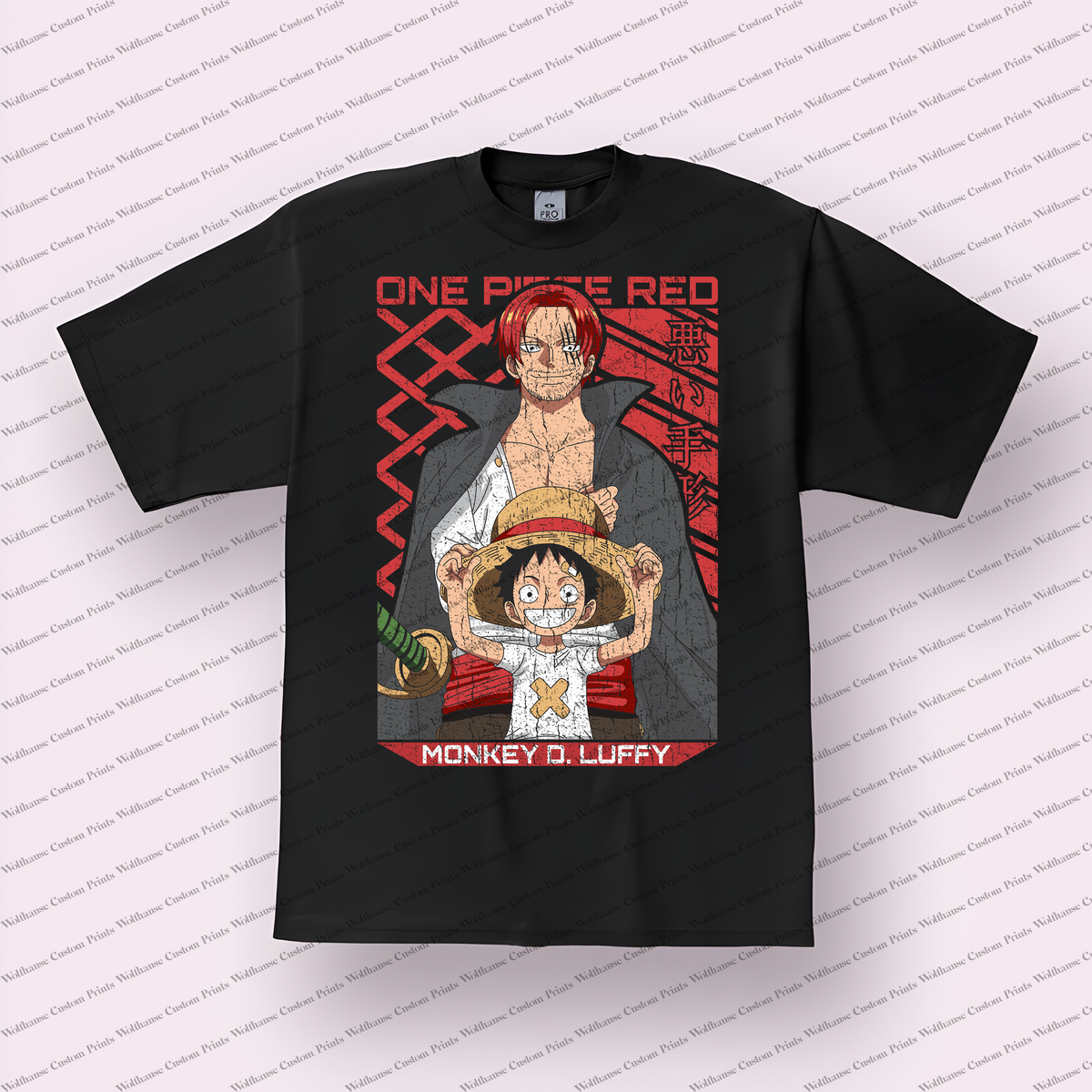 Shanks and Luffy Film Red Style Duo Distressed Anime Graphic T-Shirt