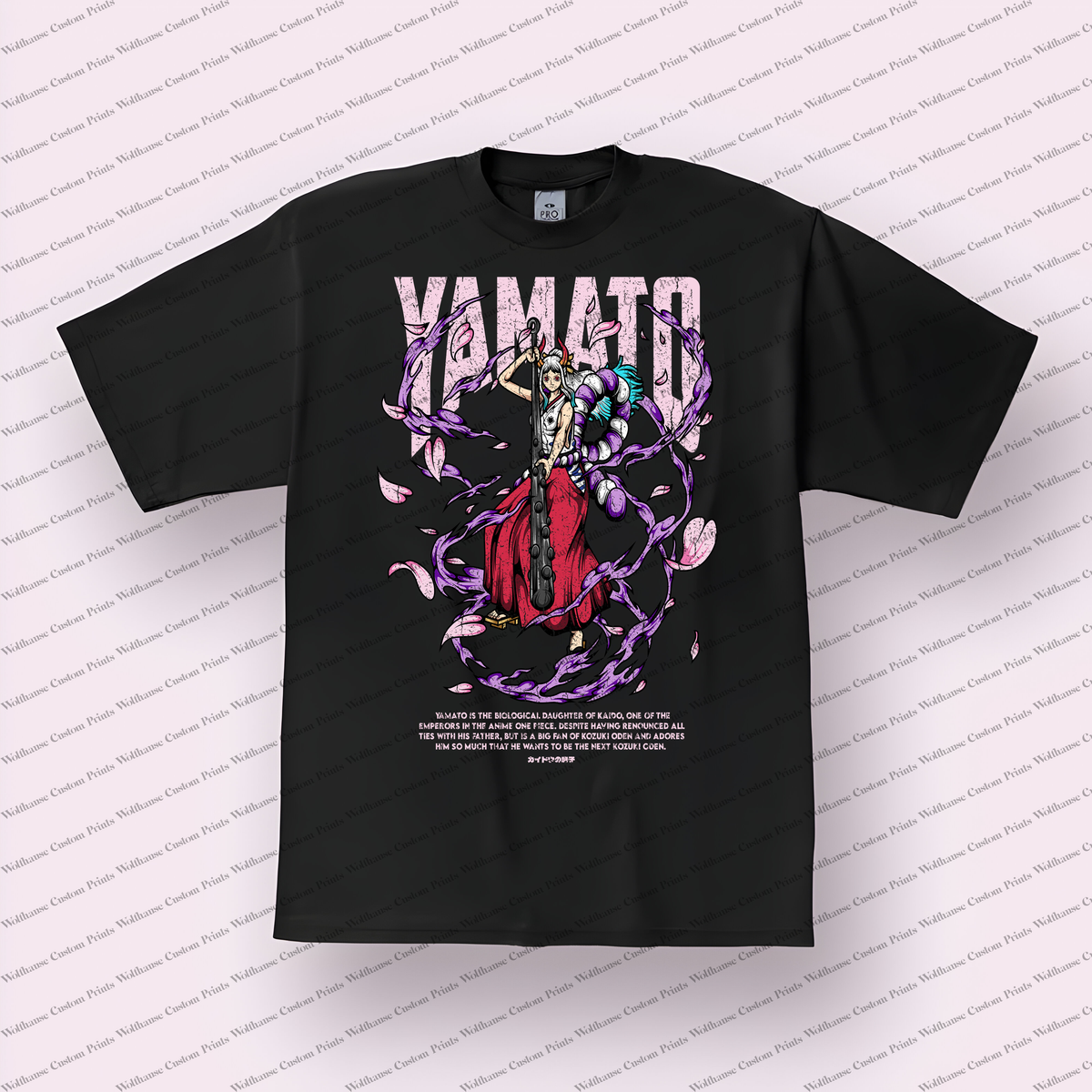 Yamato Kanabo Pose Purple Petals Distressed Anime Graphic T-Shirt