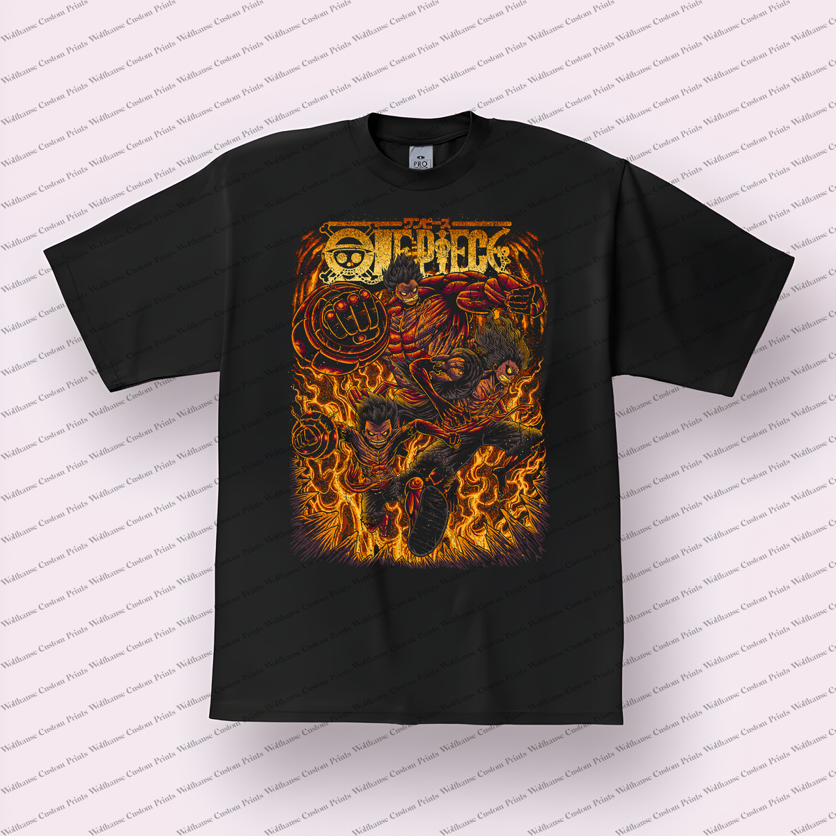 Luffy Gear Fourth Flames Distressed Anime Graphic T-Shirt