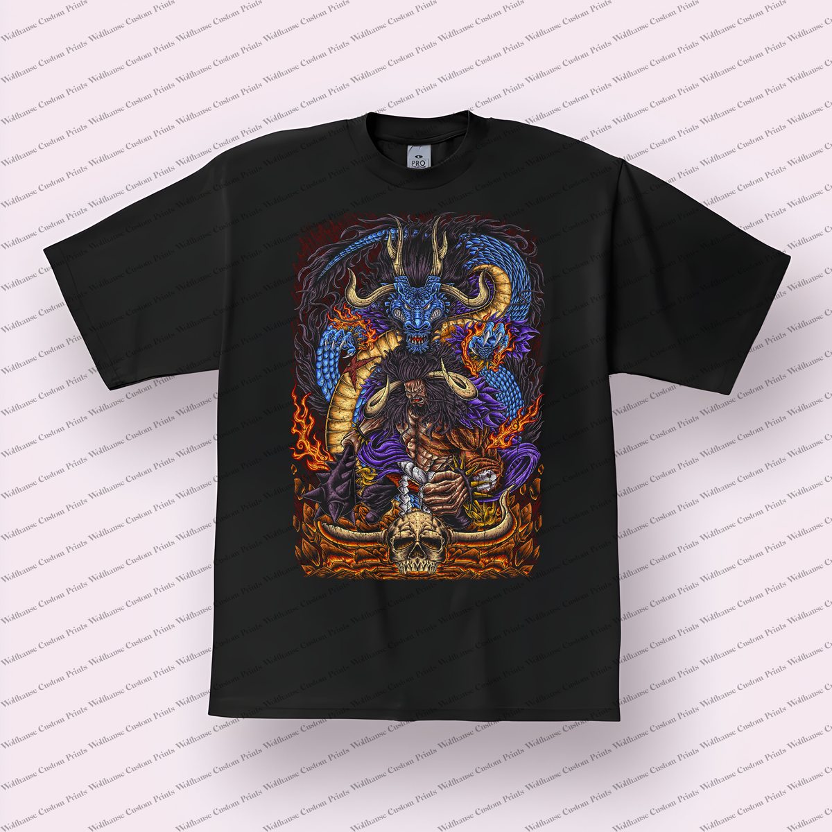 Kaido Dragon Form Skull Distressed Anime Graphic T-Shirt