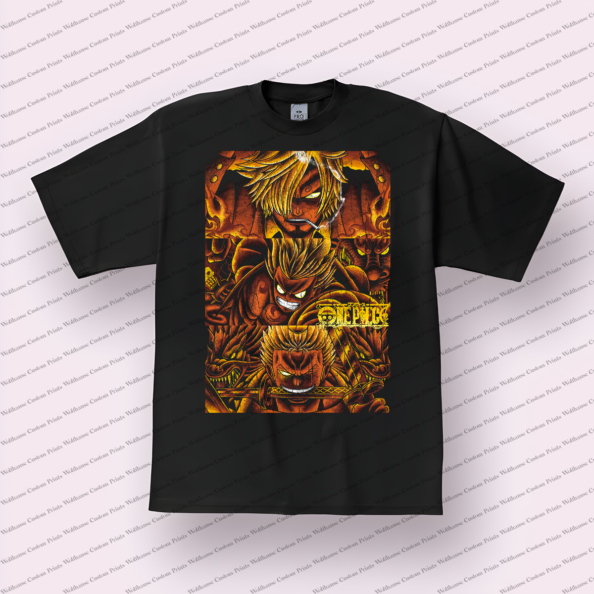 Sanji Triple Panel Fire Art Distressed Anime Graphic T-Shirt