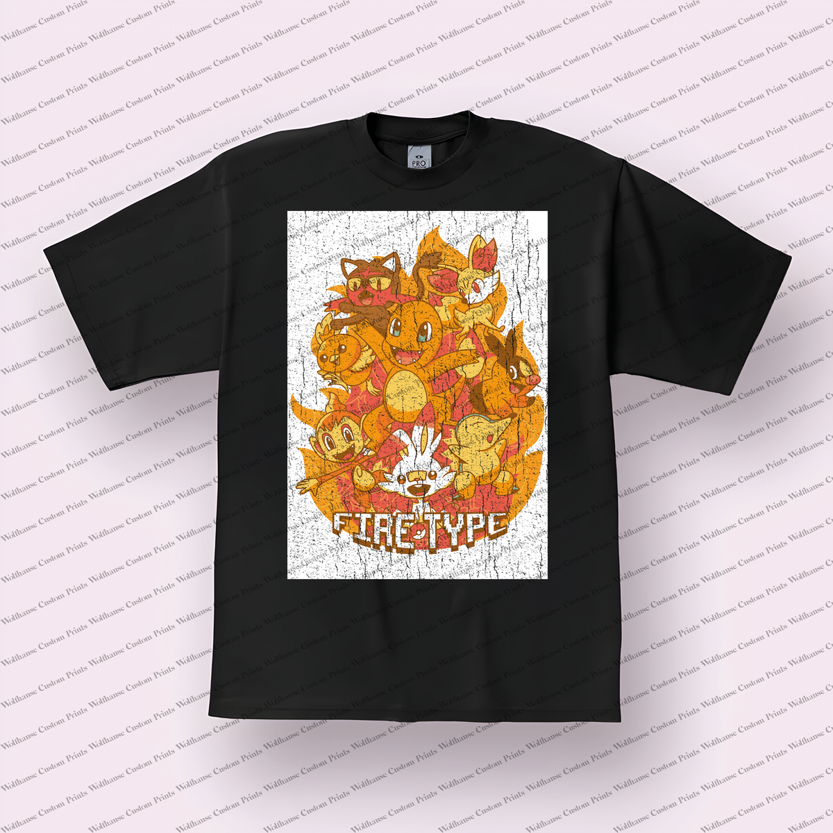 Charmander and Fire Type Collage Distressed Anime Graphic T-Shirt