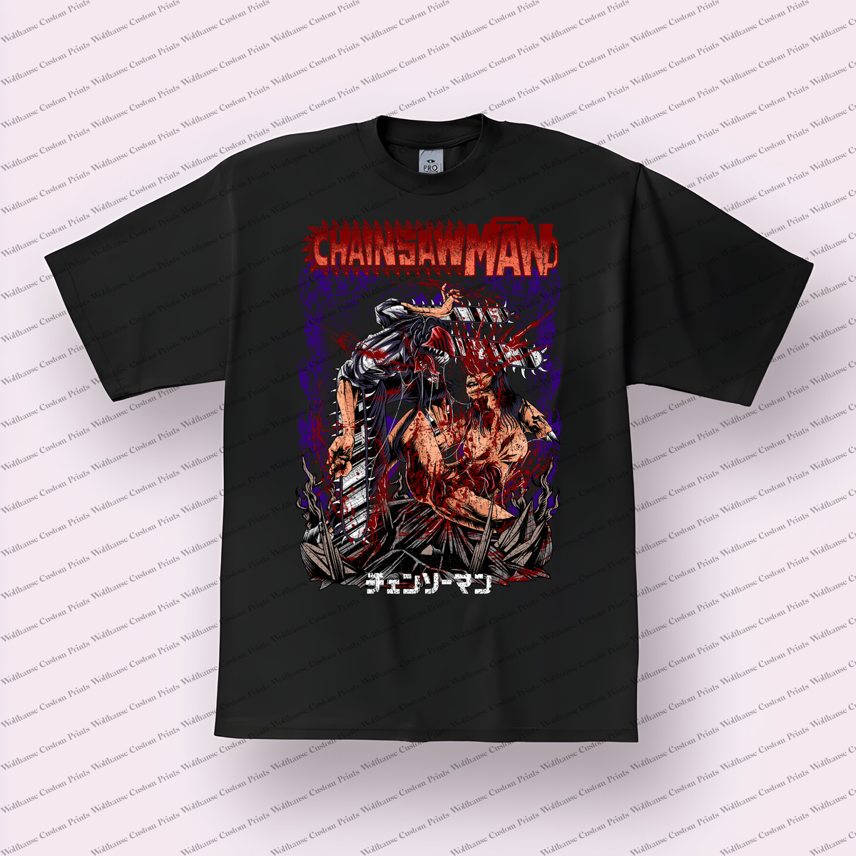 Chainsaw Man Denji Chainsaw Form Purple Splatter Distressed Anime Graphic T-Shirt