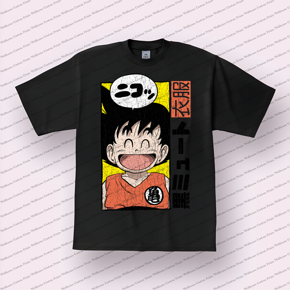 Goku Kid Laughing Poster Distressed Anime Graphic T-Shirt