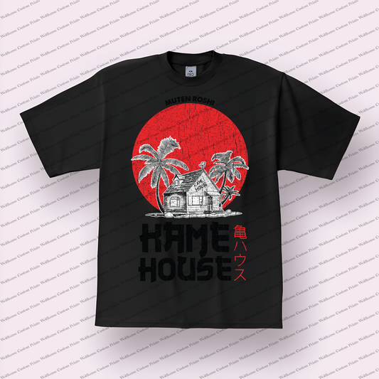 Master Roshi Kame House Island Sunset Distressed Anime Graphic T-Shirt