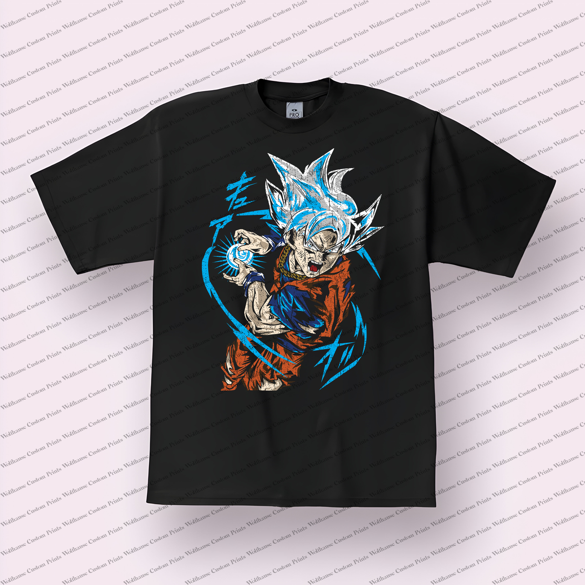 Goku Super Saiyan Blue Kamehameha Distressed Anime Graphic T-Shirt
