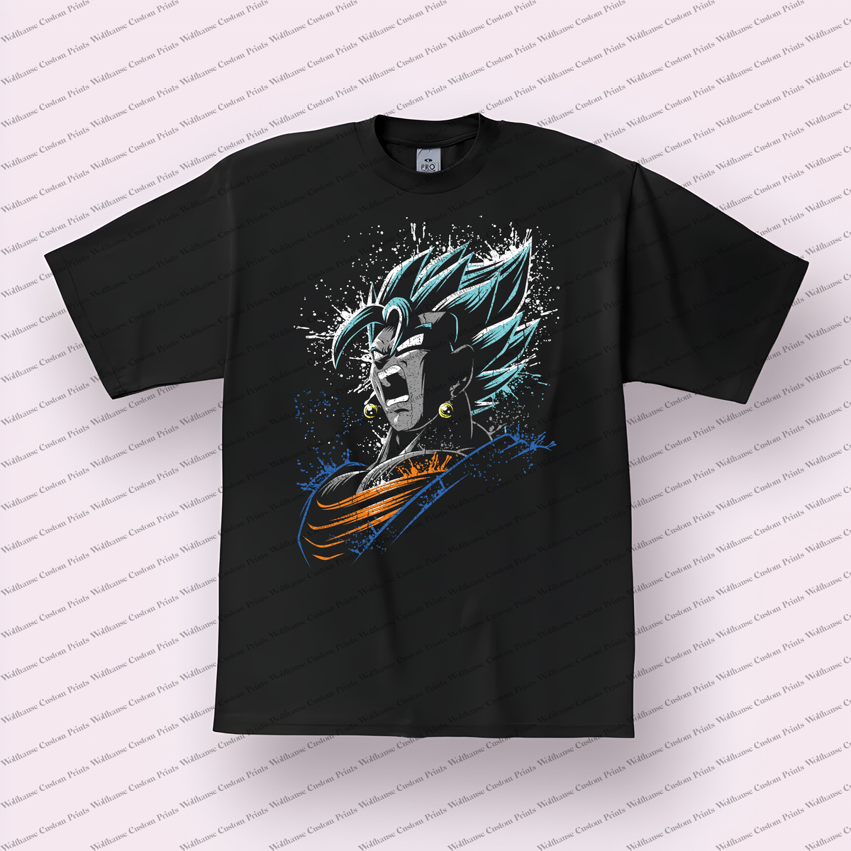 Vegito Super Saiyan Blue Portrait Distressed Anime Graphic T-Shirt