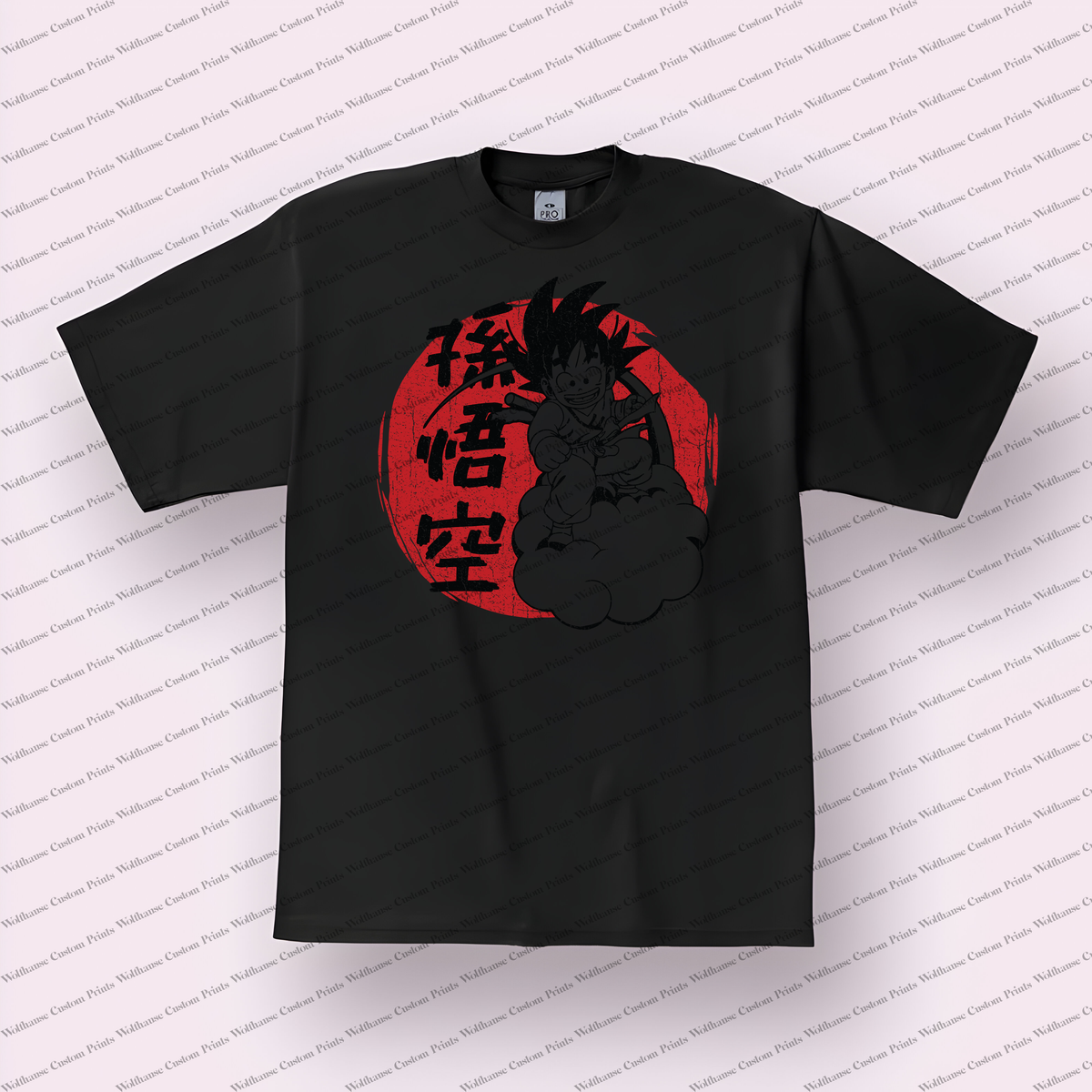 Goku Kid Nimbus Silhouette Distressed Anime Graphic T-Shirt