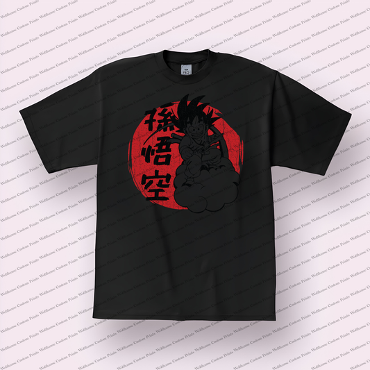 Goku Kid Nimbus Silhouette Distressed Anime Graphic T-Shirt