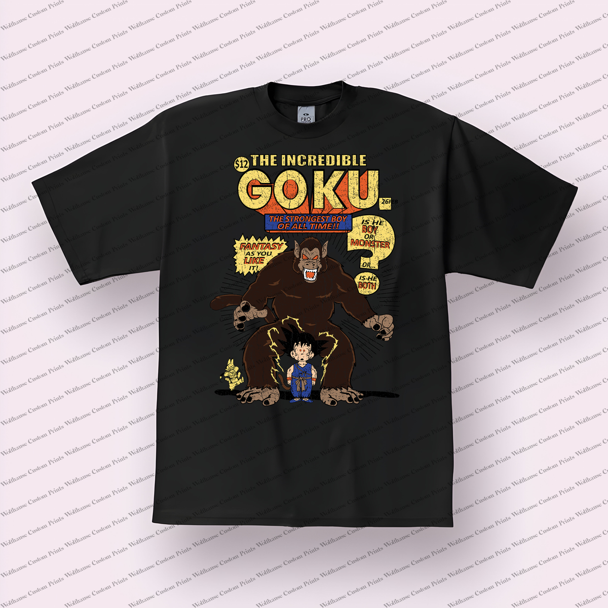 Goku Comic Poster with Great Ape Distressed Anime Graphic T-Shirt